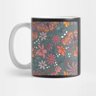 Boho Teal Moth and Flowers Mug